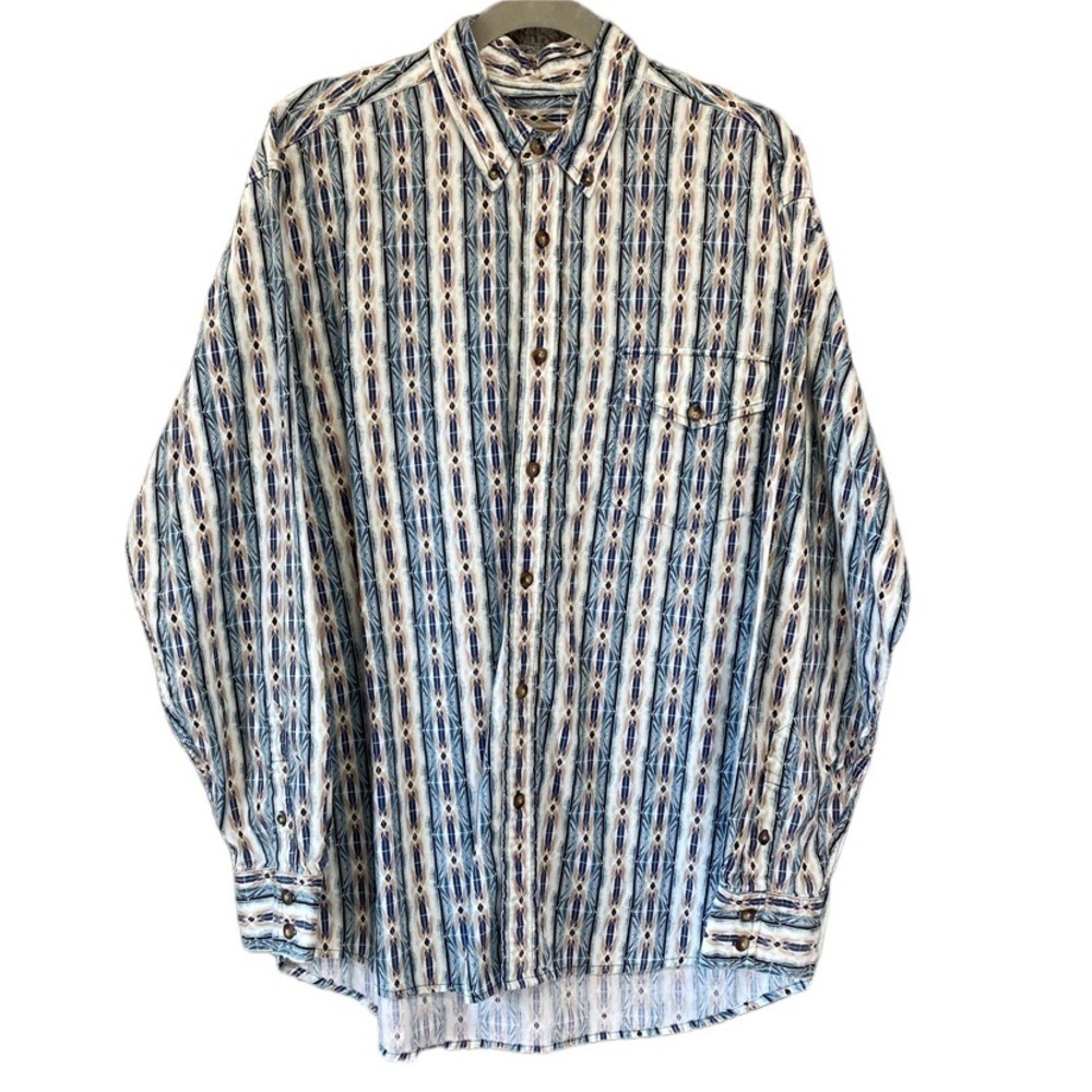 Vtg Western Plains Trading Co Western Cowboy Aztec Long Sleeve Button Shirt Sz L